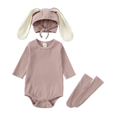 Baby Bodysuit Boys Girls Fall Ribbed Bunny Outfits Romper with Long Socks Customized Trench Sports (A, 3-6 Months)