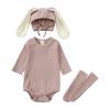 Baby Bodysuit Boys Girls Fall Ribbed Bunny Outfits Romper with Long Socks Customized Trench Sports (A, 3-6 Months) view 1