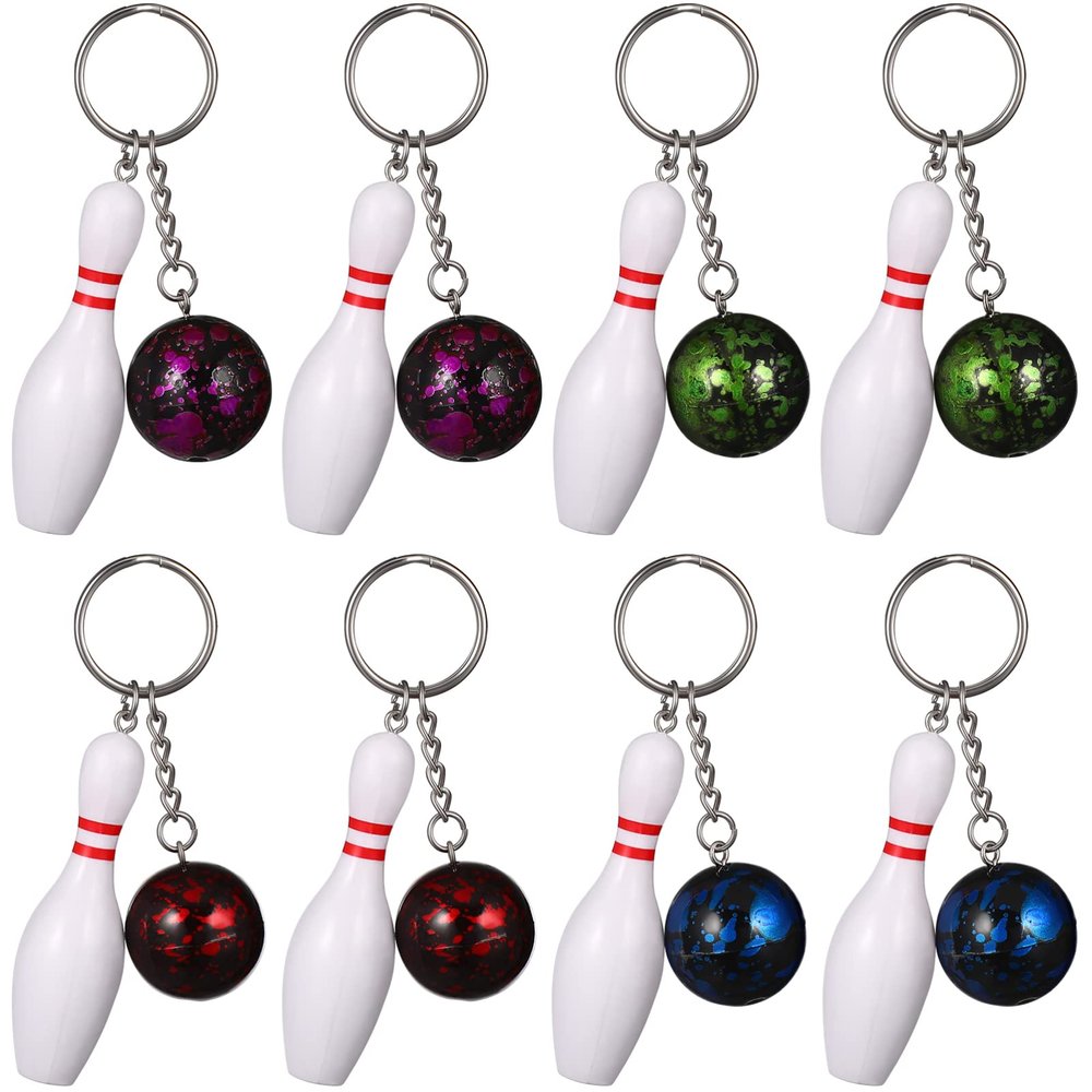 8Pcs Bowling Pins Keychain: Mini Bowling Ball Keychain Pendants Key Chain Sport s Holder for Bag Charms Party Favors Athletes