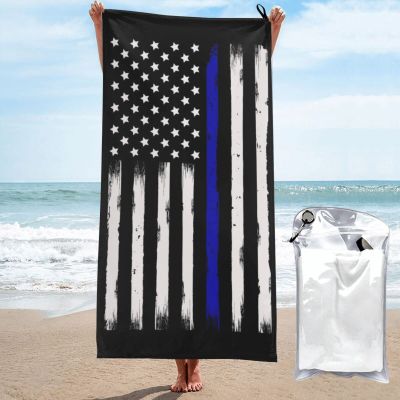 Microfiber Oversized Beach Towels, Thin Blue Line Flag Police Beach Bath Towels, Absorbent Quick Dry Sand Free Pool/Swimming/Bath Towels for Kids Men Women Boys Girls Beach Accessories 31.5"x63"