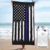 Microfiber Oversized Beach Towels, Thin Blue Line Flag Police Beach Bath Towels, Absorbent Quick Dry Sand Free Pool/Swimming/Bath Towels for Kids Men Women Boys Girls Beach Accessories 31.5"x63" view 1