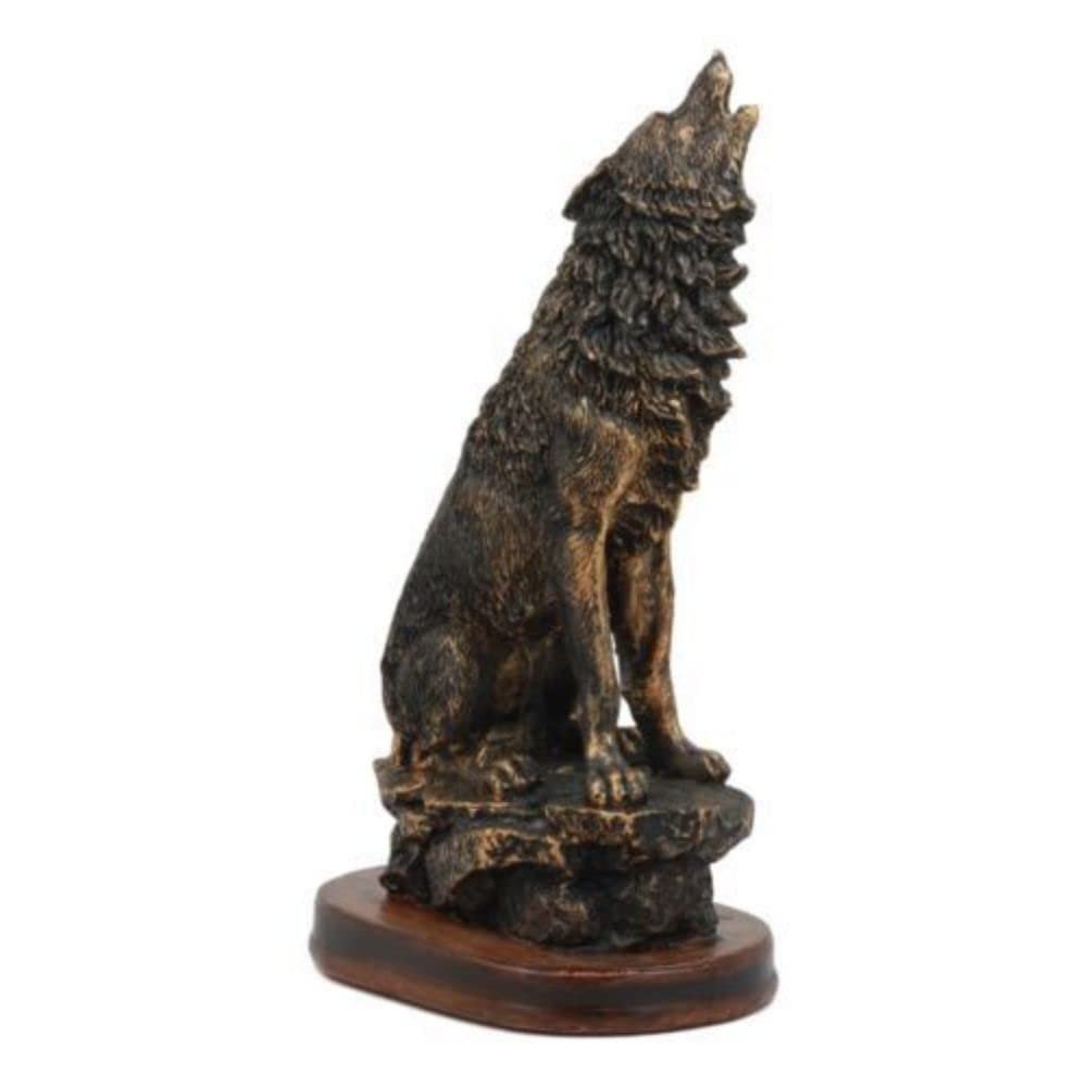 1 Pcs Howling Wolf Statue 10.5" Tall Alpha Wolf Pack Figurine In Faux Bronze