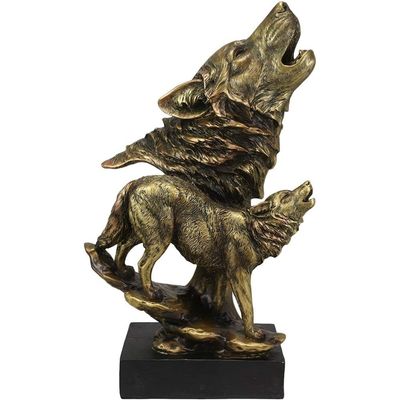 1 Pcs Large 15" Tall Howling Wolf Bust Statue On Museum Style Pedestal Base