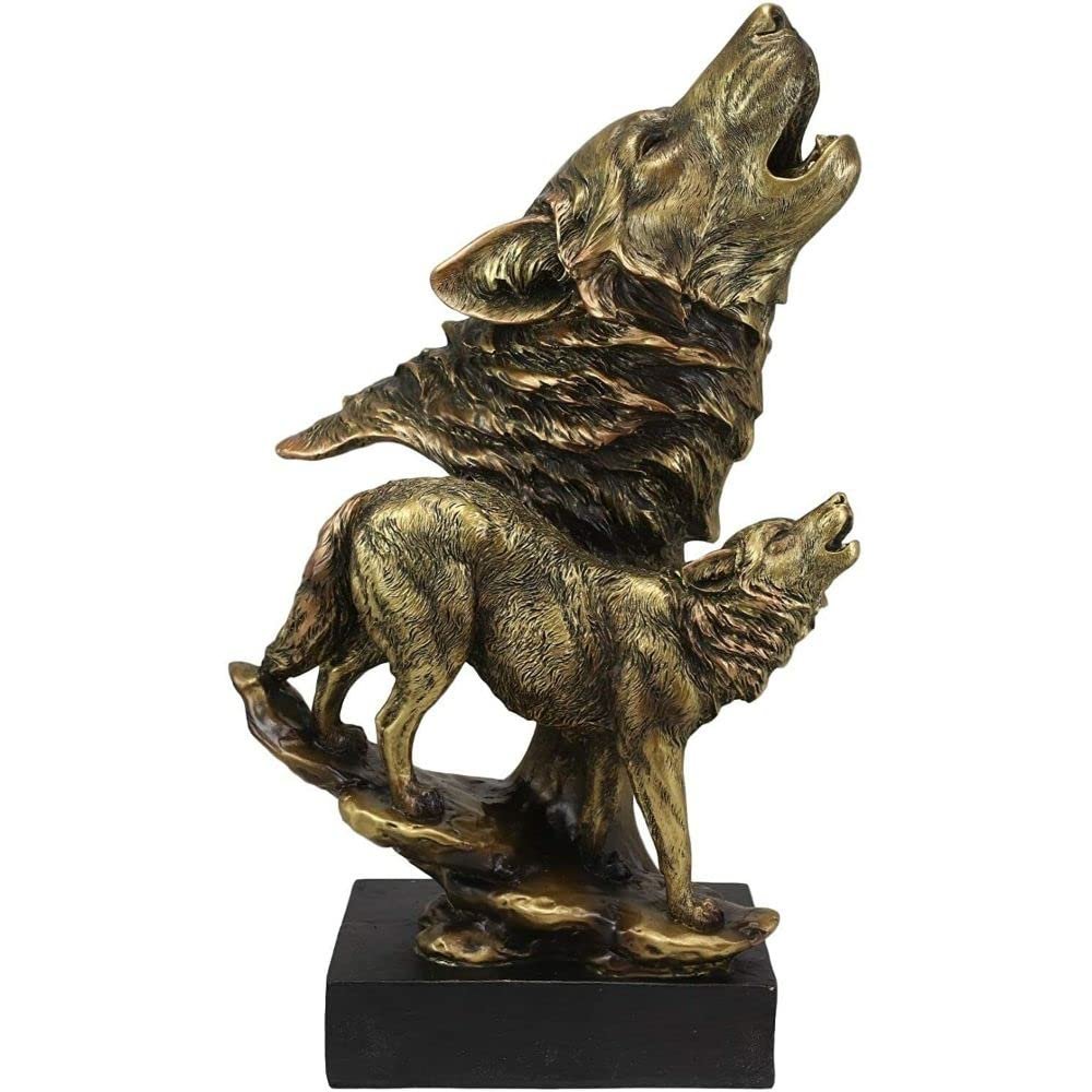1 Pcs Large 15" Tall Howling Wolf Bust Statue On Museum Style Pedestal Base