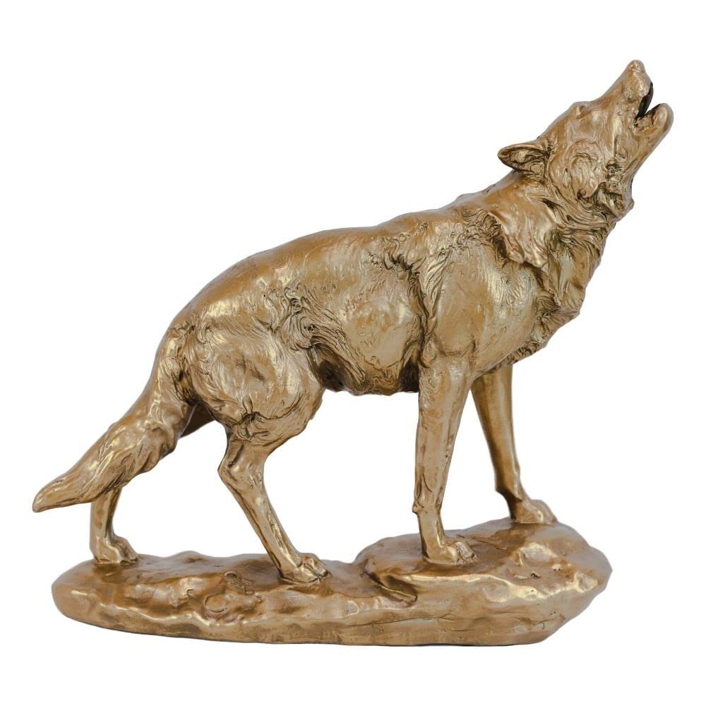 1 Pcs Full Moon Howling Alpha Gray Wolf Timberwolf Statue In Gold Patina Finish 9" H