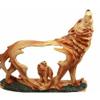 1 Pcs Howling Gray Alpha Wolf Figurine in Faux Wood Finish Home Decor Sculpture view 1