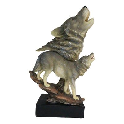 1 Pcs 15" H Full Moon Wildlife Howling Wolf Bust Statue On Museum Pedestal Base