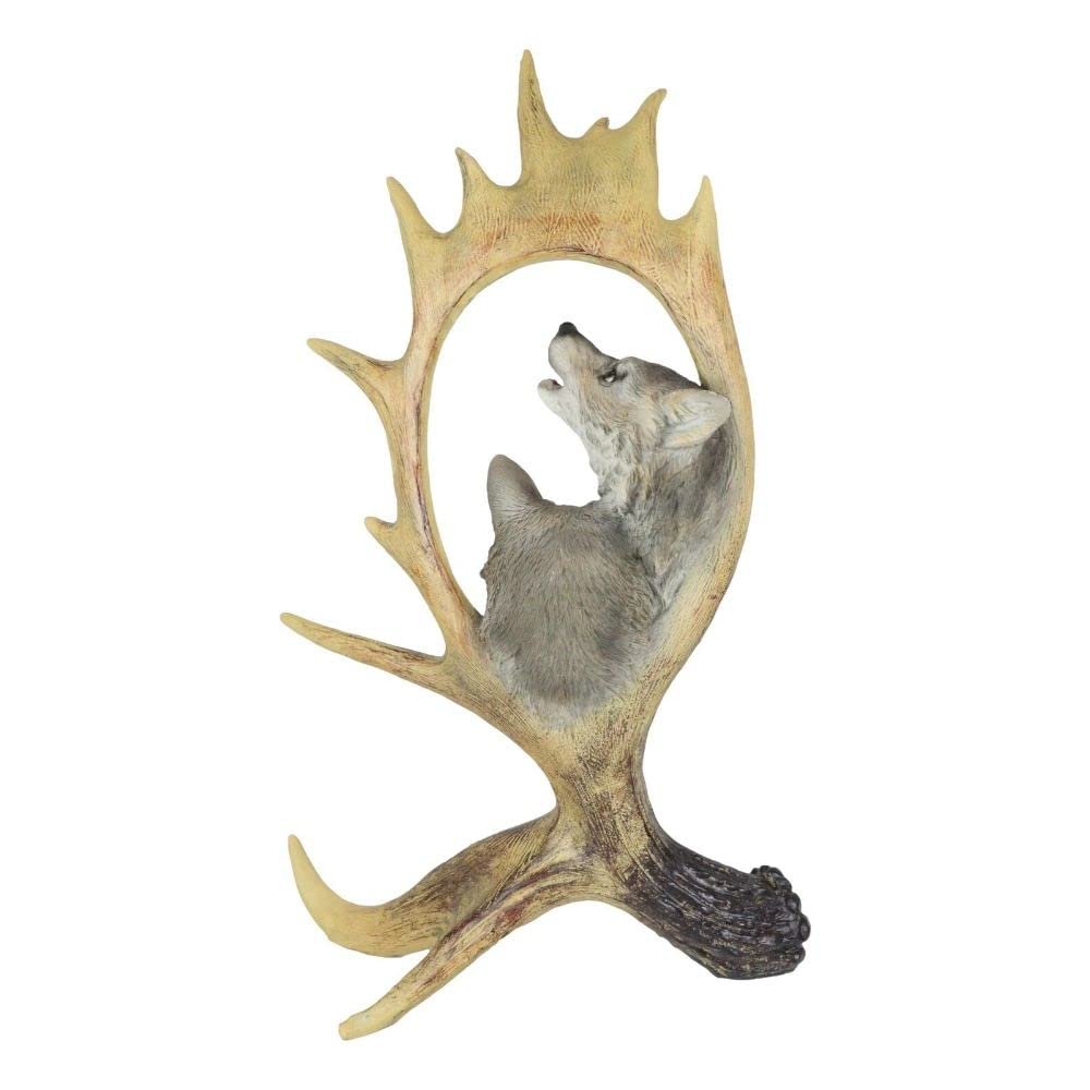 1 Pcs Rustic Western Emperor Moose Deer Antler With Howling Wolves Family Figurine
