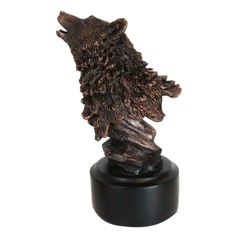 1 Pcs Rustic Woodlands Howling Alpha Wolf Head Bust Bronzed Resin Figurine With Base