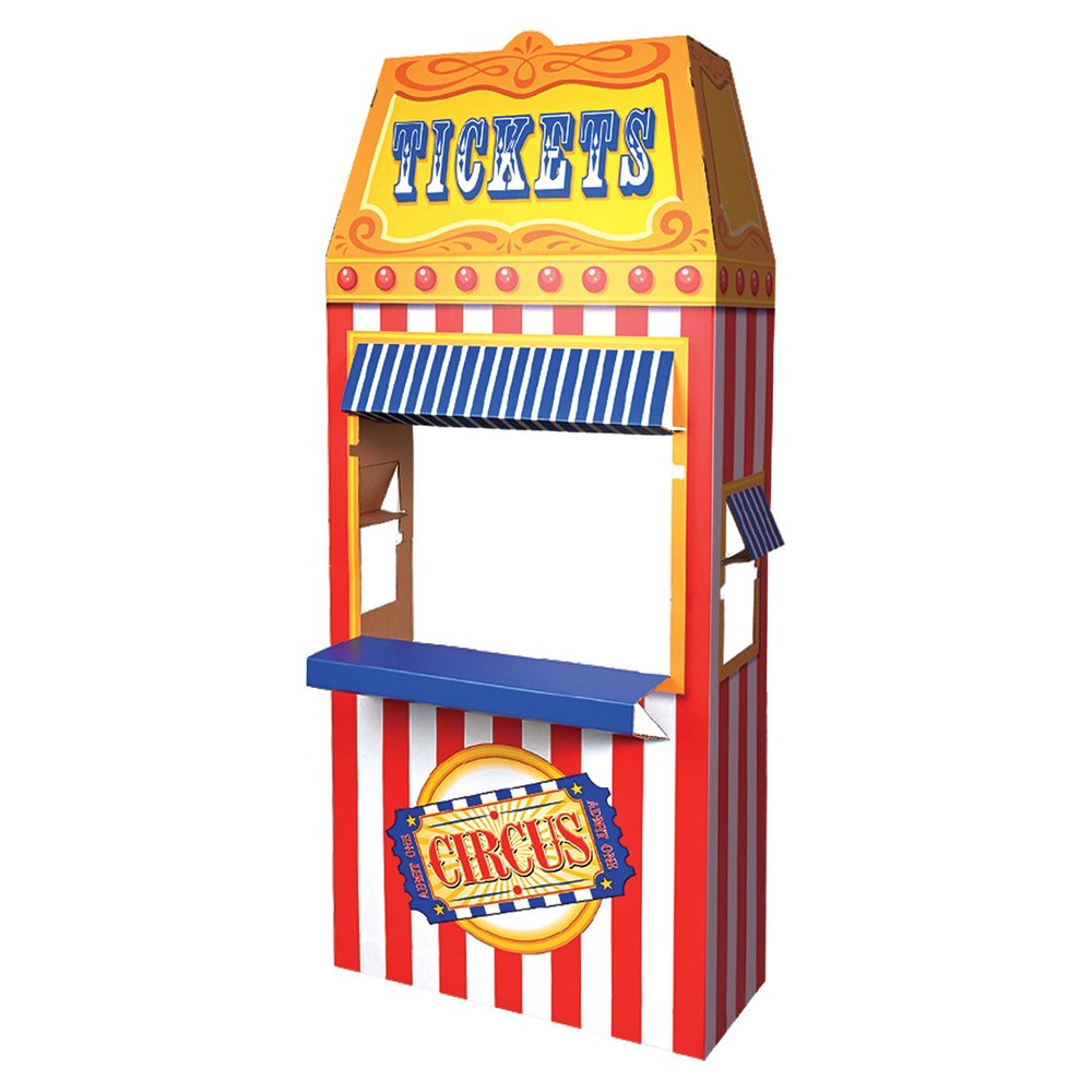 Beistle 3-D Circus Ticket Booth Prop  Large Cardboard Carnival Standee with Classic Marquee Sign, Circus-Themed Photo Booth and Fair Party Decoration, Freestanding Display for Birthdays, 61 x 35