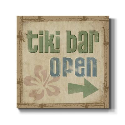 Renditions Gallery Rustic Wooden Canvas Paintings for Room Decorations Tiki Bar Open Beach Sign Green & Blue Wall Art Prints for Living Room Home Restaurant Kitchen Decor - 10"X10" LT501