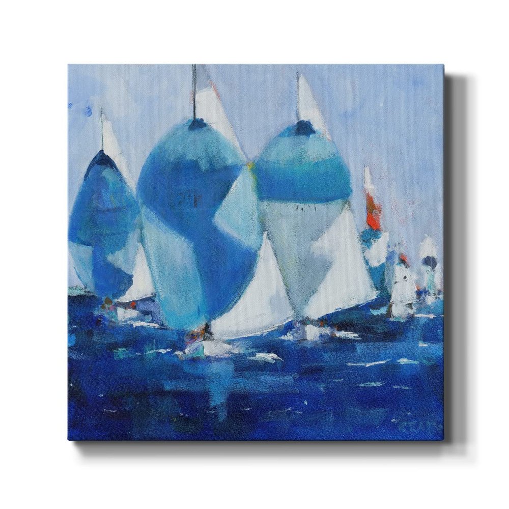 Renditions Gallery Abstract Wooden Artwork Paintings & Prints Sail Boats Running on Sea Under Cloudy Sky Canvas Wall Hanging Picture for Bedroom Restaurant Kitchen Decor - 10"X10" LT501