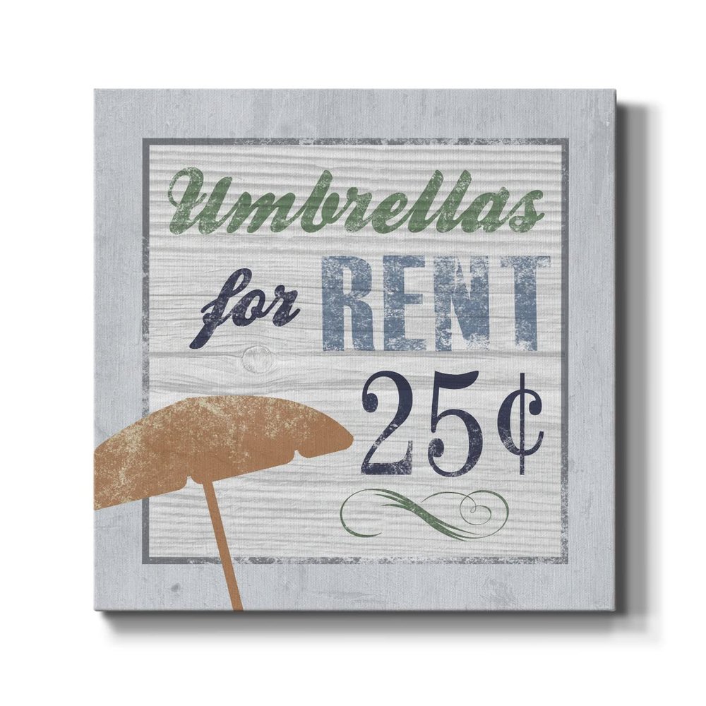 Renditions Gallery Rustic Wall Art Picture for Home Decor Umbrellas for Rent Beach Sign Green & Blue Canvas Wall Hanging Artwork Prints for Dining Room Kitchen Restaurant - 10"X10" LT501