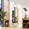 16''x48'' Full Length Mirror, Modern Arched Door Mirror Full Length with Hanging Leather Cord, Wall Mounted Decor with Hanging Leather Strap for Bathroom Vanity Living Room Bedroom Entrance, Gold view 2