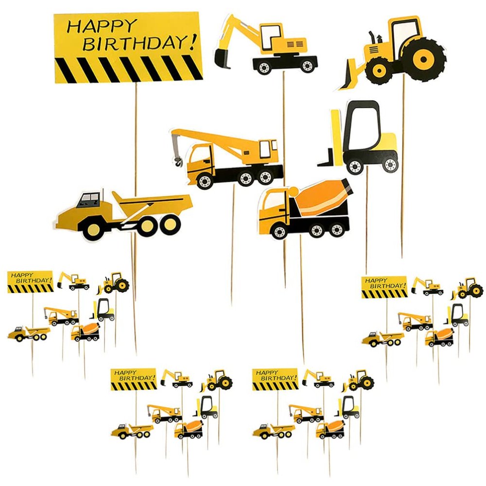 Operitacx 35pcs Construction Vehicles Cupcake Toppers Fun Cake Decorations for Birthday Parties Showers and Themed Celebrations Trucks and Excavators