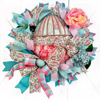 Fancy Handmade Fabric Easter Egg Wreath for Front Door, Easter Door Decorations