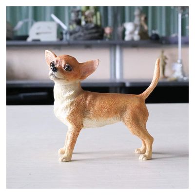 ALDEPO Sculpture Tabletop Figurine for Holiday Living Room Bedroom Home Decoration Statue Sculptures Simulation Animal Model Chihuahua Car Crafts Dog Collection Chihuahua Standing Brown