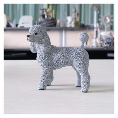 ALDEPO Sculpture Tabletop Figurine for Holiday Living Room Bedroom Home Decoration Statue Sculptures Poodle Dog Model Simulation Animal Collection Car Decoration Car Home Crafts Gray