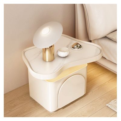 HIHELO Home Bedside Table French Bedside Table Modern Minimalist Rock Slab Countertop Sideboard with Light Bedrooms Nightstand
