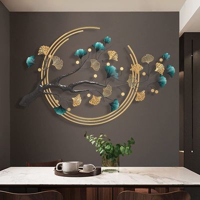 AMITVA Large Iron Ginkgo Tree Wall Sculptures, Handmade Metal Wall Art Sculpture, Wrought Iron Wall Ornaments for Home Bedroom Living Room Office Hotel,110X68cm