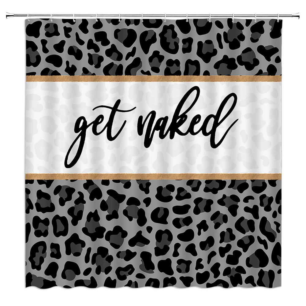 HYKHYK Leopard Print Shower Curtain Funny Quotes Black Leopard Cheetah Print Wildlife Animal Skin Fashion Fabric Bathroom Curtain Set with Hooks(67" Wx70 H)