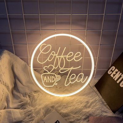 Coffee Neon Sign,Coffee and Tea Neon Signs,Dimmable LED Coffee Bar Hanging Wall Art Sign for Coffee Station,Tea Bar,Restaurants,Farmhouse,Kitchen Decoration(11.8 * 11.8 inch Neon