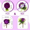 Aoriher 4 Pcs Wedding Party Corsage and Boutonniere Set, 2 Rose Wrist Corsage Wristlet Band for Prom Bridesmaid Bride Decor and 2 Groom Men Boutonniere(Purple) view 2