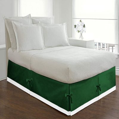 PG Beddings 1 Piece Two Tone Split Corner Tie Bed Skirt, 12 Inch Drop Length 1000 Thread Cotton, Olympic Queen Size (66" x 80") Inch, Solid White/Green