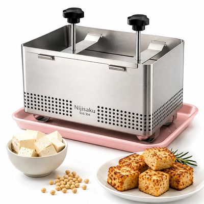 Tofu Press Stainless Steel, Paneer Maker & Cheese Press with Drip Tray and Cloth, Adjustable Tofu Maker for Extra Firm Tofu, Homemade Paneer & Vegan Cheese, BPA Free, Dishwasher Safe XL