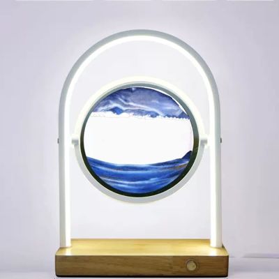 IMPREC Glass Hourglass Table LampMoving Sand Art Picture 3D Glass Deep Sea Sandscape Flowing Sand Frame Desktop Ornaments Quicksand Painting (Color : Blue, Size : 30x20x10cm)