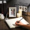 Geyee Leather Guest Book and Pen Stand Set, 10.5" x 8" Embossed Guests Sign in Book Registry Book for Funeral, Wedding Reception, Vacation Homes and Events, 80 Sheets (Black) view 4