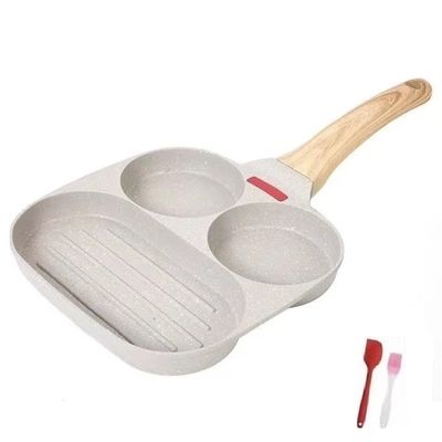 3 Section Grill Pan Divided Frying Pan for Breakfast, Omelette Pan/Egg Pan - Non-stick Coating for frying eggs burgers bacon (White)