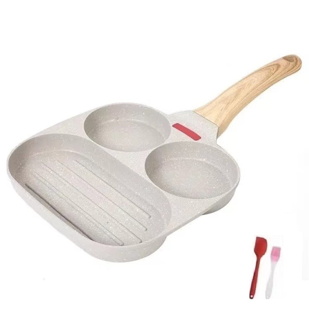 3 Section Grill Pan Divided Frying Pan for Breakfast, Omelette Pan/Egg Pan - Non-stick Coating for frying eggs burgers bacon (White)