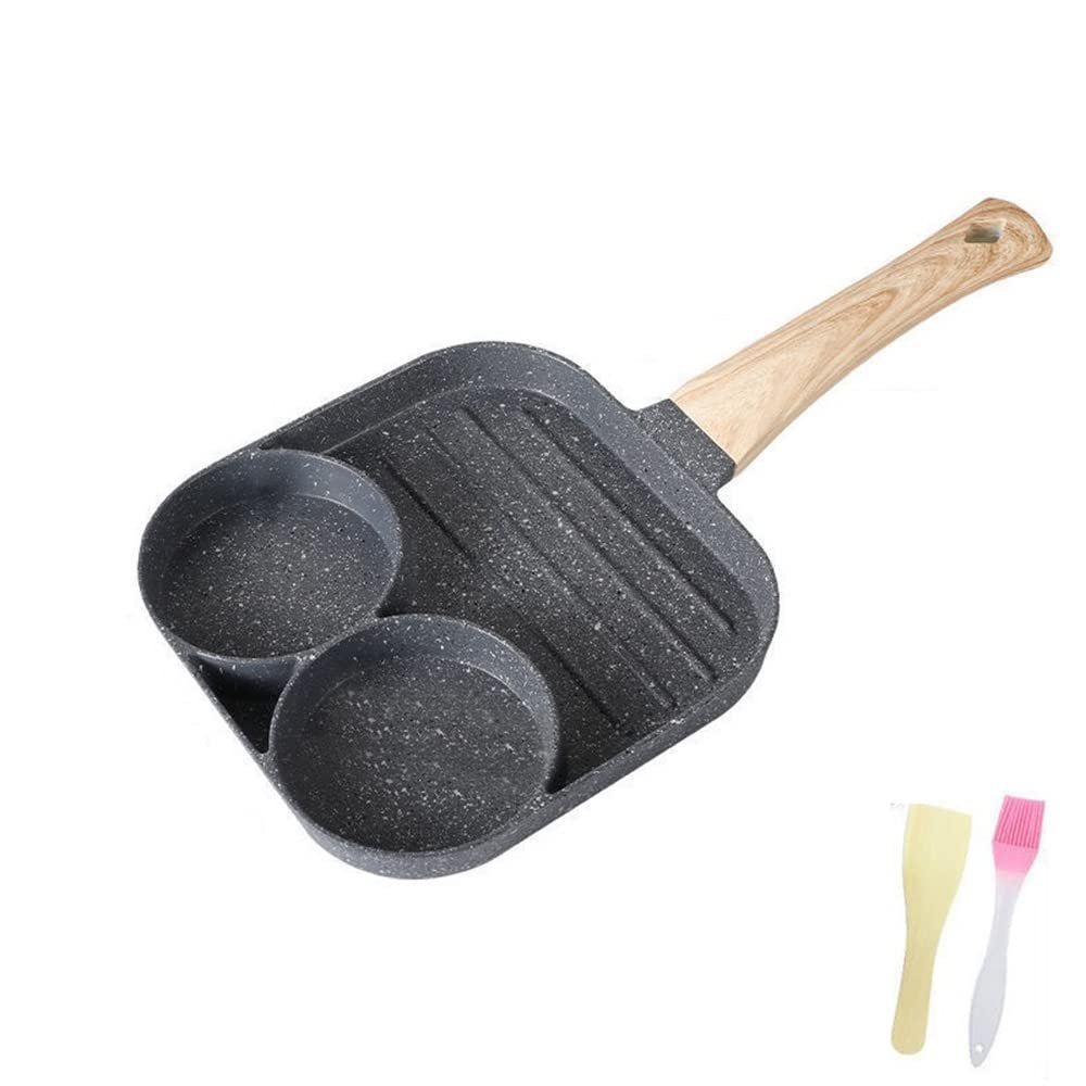 3 Section Grill Pan Divided Frying Pan for Breakfast, Omelette Pan/Egg Pan - Non-stick Coating for frying eggs burgers bacon (Black)