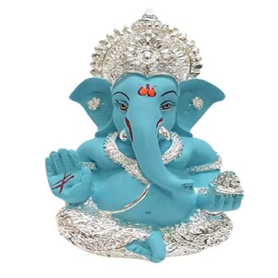 Aashita Creations 999 Silver Plated Car Dashboard Idol 3.5 inches (Silver Fountain Blue)