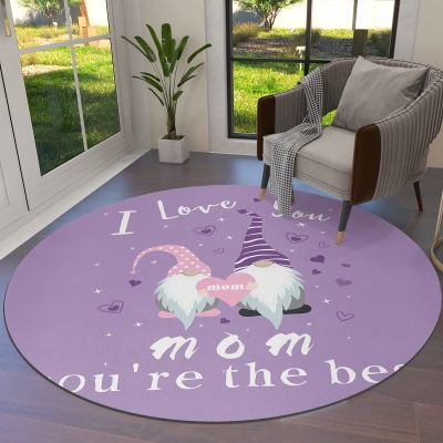 Round Area Rug 6 Ft for Bathroom Collection Room Area Floor Mat I Love You MOM ONLY The Best Mother's Day Gnome Purple Non-Slip and Washable Carpets for Indoor Bedroom Kids Room Home Decor