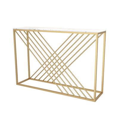 OHKITA White Marble Console Table, Modern Sofa Table, Long Accent Table for Hallway, Living Room, Sturdy Metal Frame