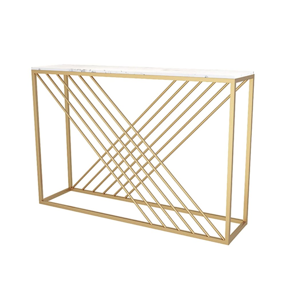 OHKITA White Marble Console Table, Modern Sofa Table, Long Accent Table for Hallway, Living Room, Sturdy Metal Frame