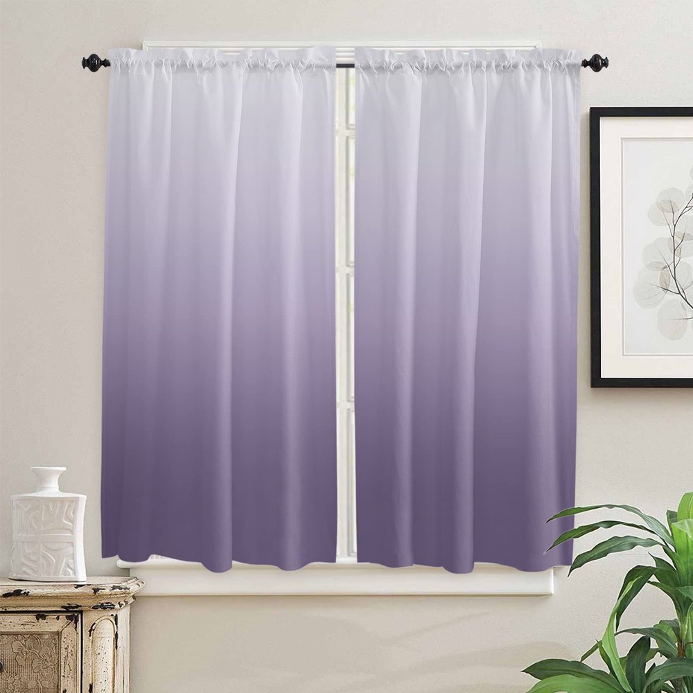 PRINT PICTURE ARTHOME Tier Curtains 63 Inch Length Purple Gradient Curtain Panels Semi Sheer Rod Pocket Curtains Window Treatment for Kitchen Living Room Bathroom, 42"x63", 2 Panels