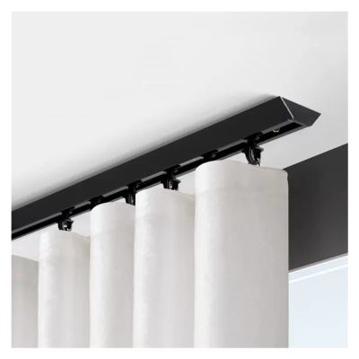 SRNSAEB 4-20 Ft Long Curtain Track Ceiling Mount, Aluminum Curtain Rail/Privacy Room Divider for Balcony/Bay Window/Hotel/Office (Color : Black, Size : 122cm/4ft)