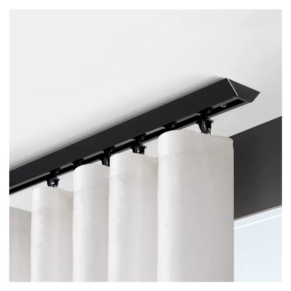 SRNSAEB 4-20 Ft Long Curtain Track Ceiling Mount, Aluminum Curtain Rail/Privacy Room Divider for Balcony/Bay Window/Hotel/Office (Color : Black, Size : 122cm/4ft)
