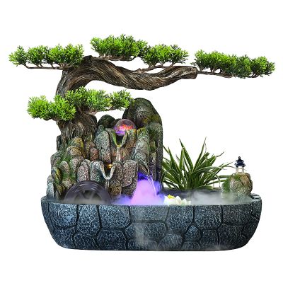 FOGLO Resin Tabletop Waterfall Fountain,Indoor LED Waterfall Fountain Tabletop Rockery Fountain with Aquariums, Plant, Atomizing Humidifier, for Office Home Bedroom Desk Dcoration Home Office Gifts