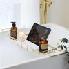 GOCHUSX Bathtub Caddy Tray, Expandable Bath Tub Tray Bathtub Caddy Tray, Stainless Steel Bath Tub Table Shelf with Marble Chopping Board (Color : Gold+White) view 2