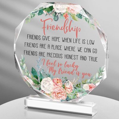 Spiareal Gift for Friend Friendship Women Friend Friendship Birthday Cheer up Gift Acrylic Heart Butterfly Keepsake Paperweight for Home Office Table Shelf(Nonagon)
