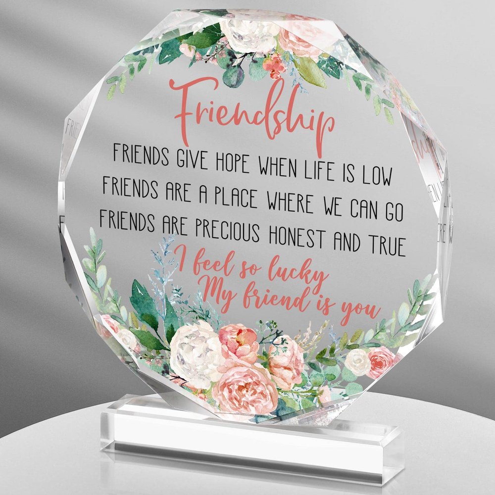 Spiareal Gift for Friend Friendship Women Friend Friendship Birthday Cheer up Gift Acrylic Heart Butterfly Keepsake Paperweight for Home Office Table Shelf(Nonagon)