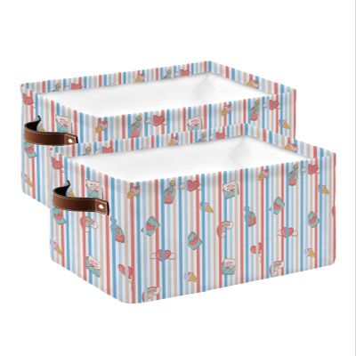 Valentine's Day Large Storage Baskets Bins Heart Rainbow Ice Cream Colored Stripes Collapsible Storage Box Laundry Organizer for Closet Shelf Nursery Kids Bedroom 2 pcs)