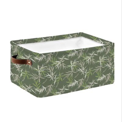 Bamboo Chinese Large Storage Baskets Bins Vintage Green Watercolor Art Collapsible Storage Box Laundry Organizer for Closet Shelf Nursery Kids Bedroom 1pc)