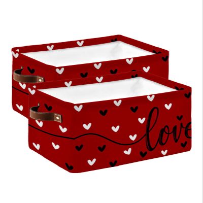 Valentine's Love Large Storage Baskets Bins Saint Spring Romantic Heart Collapsible Storage Box Laundry Organizer for Closet Shelf Nursery Kids Bedroom 2 pcs)