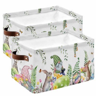 Easter Large Storage Baskets Bins Spring Plant Egg Bunny Gnomes Flower Tulip Collapsible Storage Box Laundry Organizer for Closet Shelf Nursery Kids Bedroom 2 pcs)