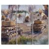 3 Panel Canvas Wall Art Black and White Wall Decor Military Tanks WW2 Abstract Landscape Canvas Art Modern Wall Art for Home Decorations Wooden Framed Gallery-Wrapped Ready to Hang - 40" W x 60" H view 1